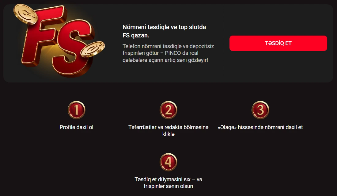 Pinco bonuslar Azərbaycan free spins və casino promo təklifləri